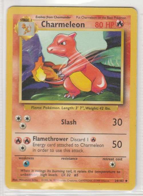 1995, 96, 98 Nintendo Creatures GAMEFREAK Pokemon - Gen I Base Set - Charmeleon 24/102 - Uncommon
