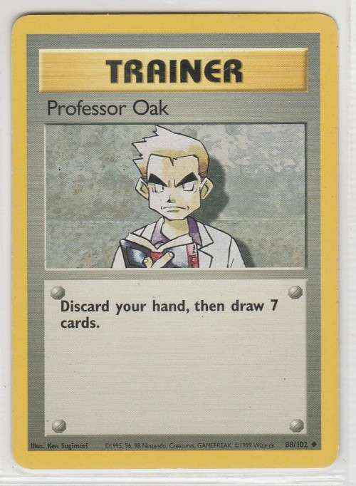 1995, 96, 98 Nintendo Creatures GAMEFREAK Pokemon - Gen I Base Set - Trainer Professor Oak 88/102