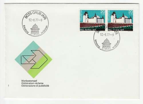 1977 Switzerland Werbestempel 7.7.77 FDC * Grub (AR) / Pro Patria