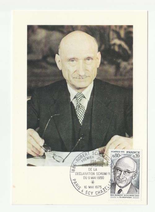 1975 France 10/05/75 Les Hommes Celebres Robert Schuman FDC and Maxicard Set