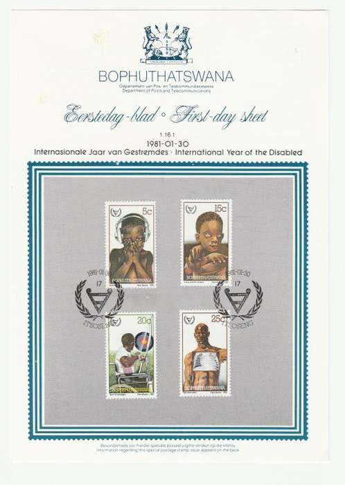 1980 Bophuthatswana International Year of the Disabled First-Day Sheet 1.16.1
