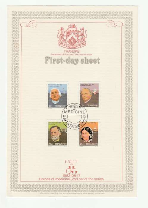 1983 Transkei Heroes of medicine - 2nd set of the series First-day Sheet 1.31.11