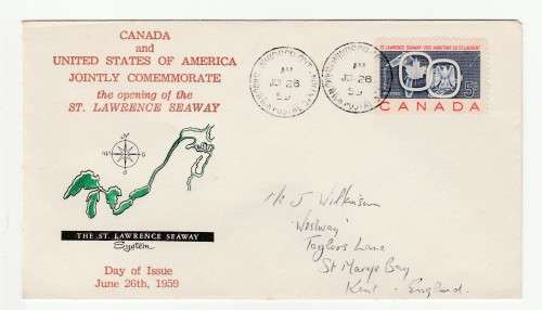1959 Canada The St. lawrence Seaway System Commemorative Cover