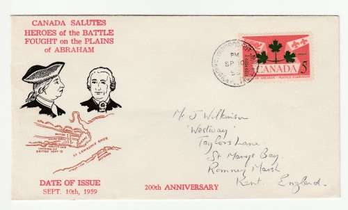 1959 Canada 200th Anniversary of the Battle Abraham Commemorative Cover