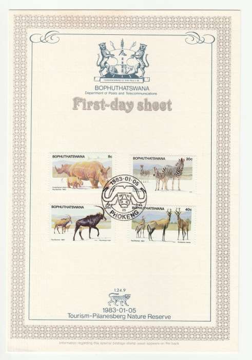 1983 Bophuthatswana Tourism-Pilanesberg Nature Reserve First-Day Sheet 1.24.9