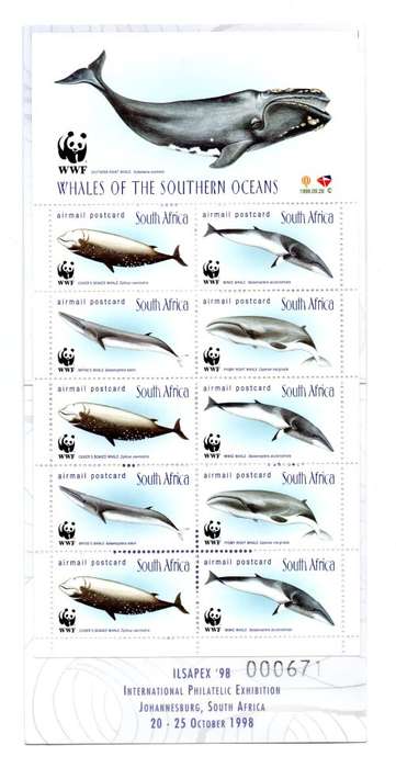RSA 1998/09/28 WWF Whales of the Southern Oceans Airmail Postcard Booklet # 000671/10 000