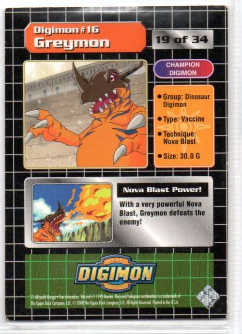 1999 Bandai Upper Deck Digimon Series 1 - Greymon 19/34