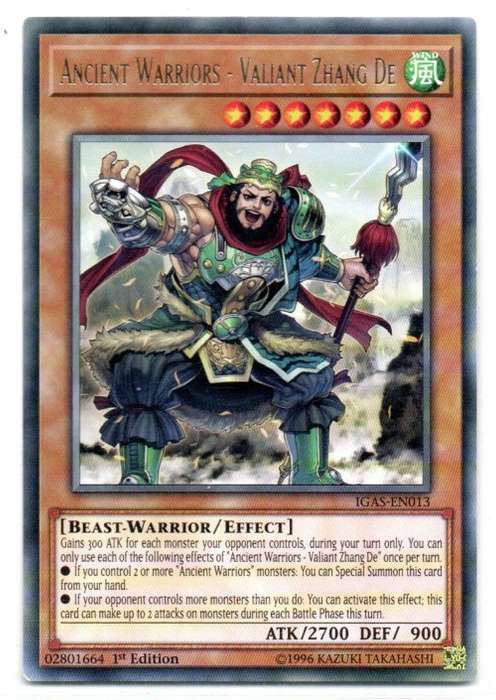 Yu-Gi-Oh! - Ancient Warriors - Valiant Zhang De - 1st Ed/Rare - Ignitian Assault (IGAS-EN013)