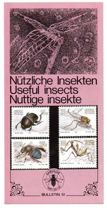 1987 South-West Africa Useful Insects FDC 57 & Bulletin 51