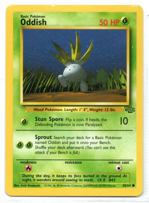 1995, 96, 98 Nintendo Creatures GAMEFREAK - Jungle Pokemon Oddish 58/64 Common