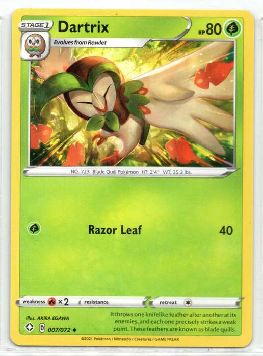2021 Pokemon Nintendo Creatures GAMEFREAK - Shining Fates Dartrix 7/72 Uncommon
