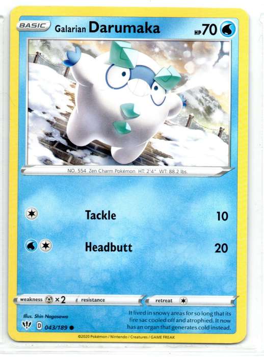2020 Pokemon Nintendo Creatures GAMEFREAK - Darkness Ablaze Galarian Darumaka 43/189 Common