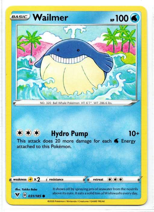 2020 Pokemon Nintendo Creatures GAMEFREAK - Vivid Voltage Wailmer 31/185 Common