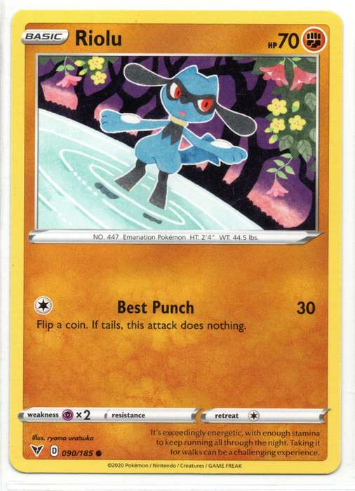 2020 Pokemon Nintendo Creatures GAMEFREAK - Vivid Voltage Riolu 90/185 Common