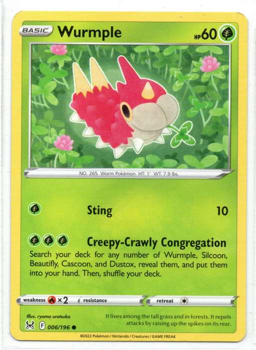 2022 Pokemon Nintendo Creatures GAMEFREAK - Lost Origin - Wurmple 6/196 Common