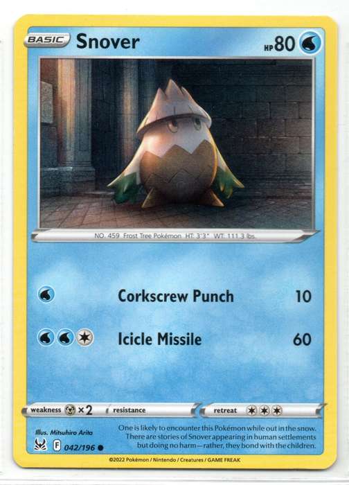 2022 Pokemon Nintendo Creatures GAMEFREAK - Lost Origin - Snover 42/196 Common