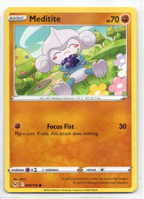 2022 Pokemon Nintendo Creatures GAMEFREAK - Lost Origin - Meditite 99/196 Common