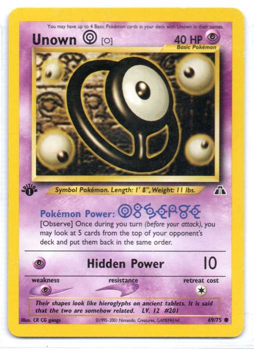 1995-2001 Nintendo, Creatures, GAMEFREAK - Neo Discovery - Pokemon Unown [O] 69/75 Common