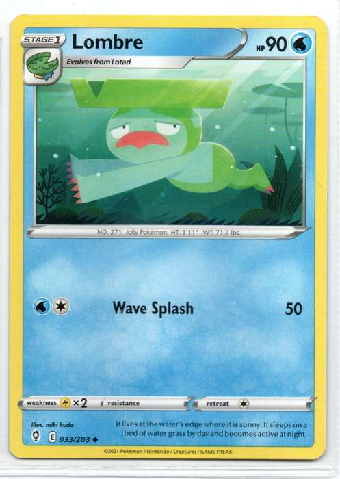 2021 Pokemon/Nintendo/Creatures/GAMEFREAK - Evolving Skies - Lombre 33/203 Uncommon
