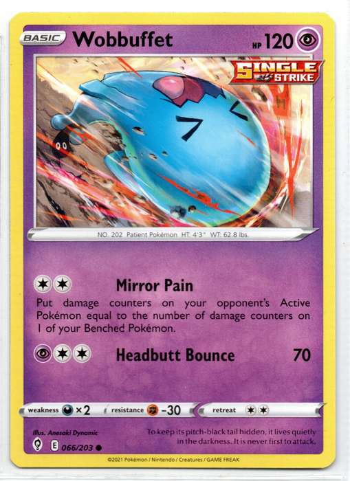 2021 Pokemon/Nintendo/Creatures/GAMEFREAK - Evolving Skies - Wobbuffet 66/203 Common