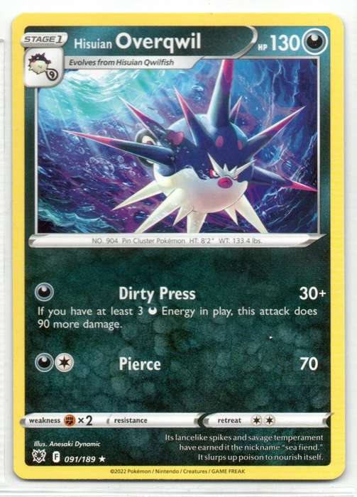 2022 Pokemon/nintendo/Creatures/GAMEFREAK - Astral Radiance Hisuian Overqwil 91/189 Rare