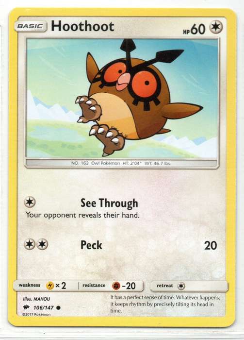 2017 Pokemon - Burning Shadows - Hoothoot 106/147 Common