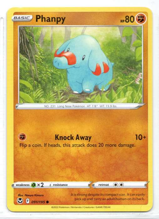 2022 Pokemon/Nintendo/Creatures/GAMEFREAK - Silver Tempest - Phanpy 91/195 Common