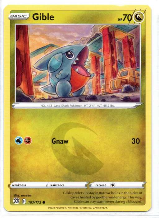 2022 Pokemon/Nintendo/Creatures/GAMEFREAK - Brilliant Stars - Gible 107/172 Common