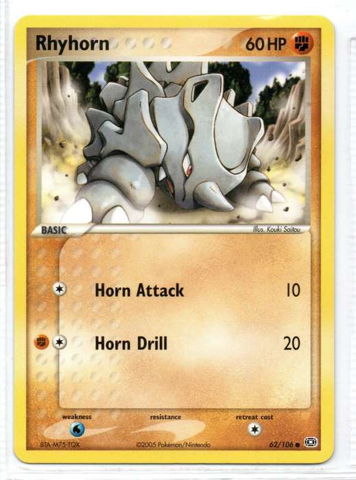 2005 Pokemon/Nintendo - Emerald - Rhyhorn 62/106 Common