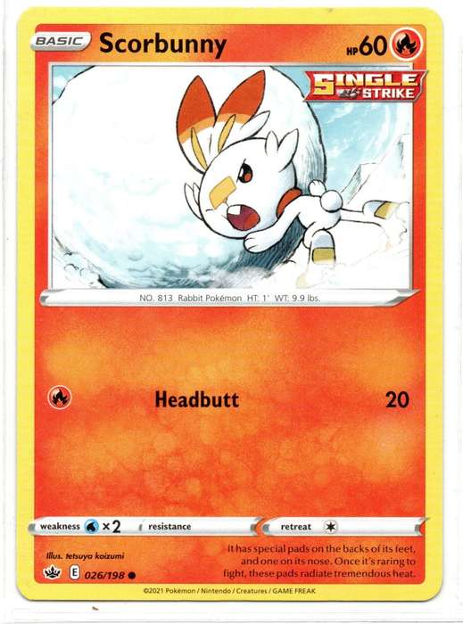 2021 Pokemon/Nintendo/Creature/GameFreak - Chilling Reign - Scorbunny 26/198 Common