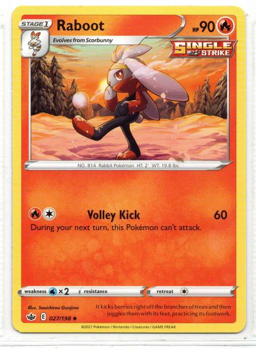 2021 Pokemon/Nintendo/Creature/GameFreak - Chilling Reign - Raboot 27/198 Uncommon
