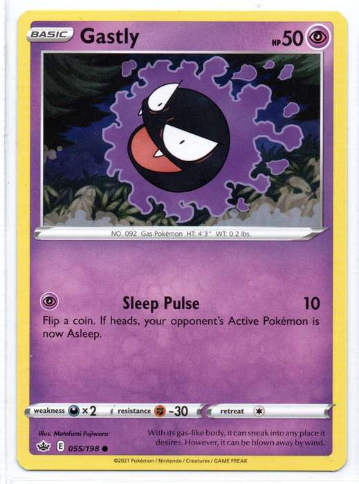 2021 Pokemon/Nintendo/Creature/GameFreak - Chilling Reign - Gastly 55/198 Common