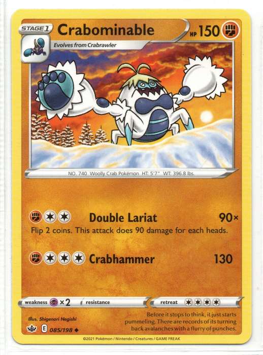 2021 Pokemon/Nintendo/Creature/GameFreak - Chilling Reign - Crabominable 85/198 Uncommon