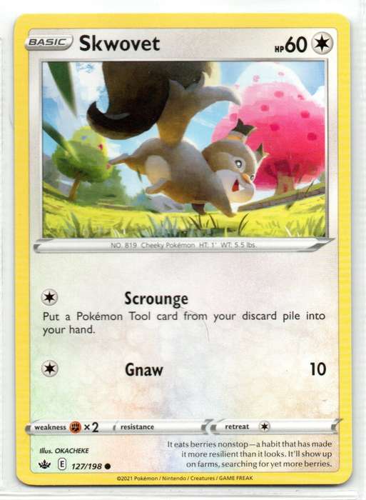 2021 Pokemon/Nintendo/Creature/GameFreak - Chilling Reign - Skwovet 127/198 Common