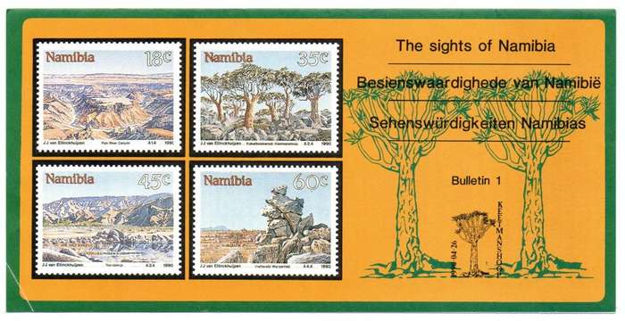 1990 Namibia The Sights of Namibia FDC 1.1 & Bulletin 1