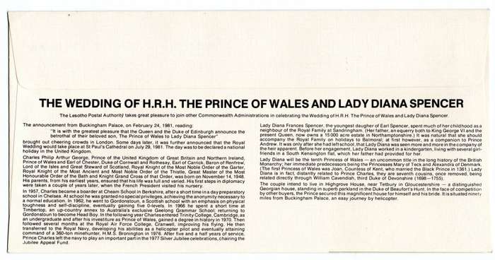 1981 Lesotho Royal Wedding FDC
