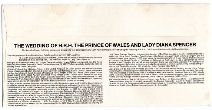 1981 Lesotho Royal Wedding FDC * Maxi