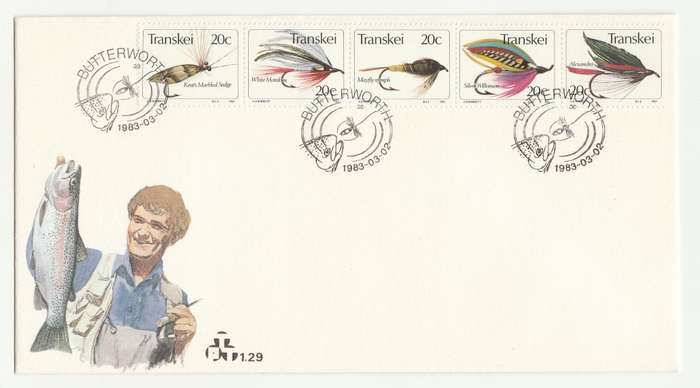 1983 Transkei Fishing Flies Crafted in Transkei FDC 1.29 Starting Kent`s Marbled Sedge
