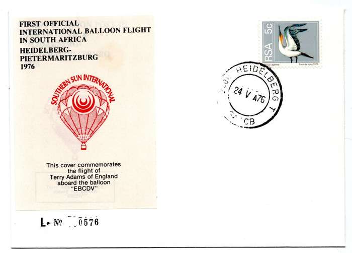 1976 RSA First Official International Balloon Flight in SA Terry Adams L No 0576 Commemorative Cover