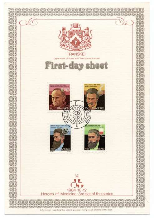 1984 Transkei Heroes of Medicine - 3rd set of the series First-day sheet 2.2.1