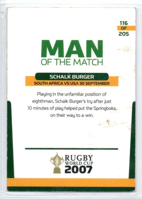 Rugby World Cup 2011 - Card 116/205 - Schalk Burger