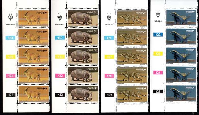South-West Africa 1980/10/01 Third Definitive Issue Control Blocks #390-457 Set
