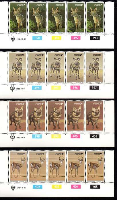 South-West Africa 1980/10/01 Third Definitive Issue Control Blocks #390-457 Set