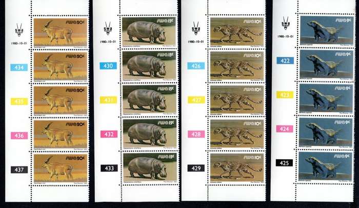 South-West Africa 1980/10/01 Third Definitive Issue Control Blocks #390-457 Set
