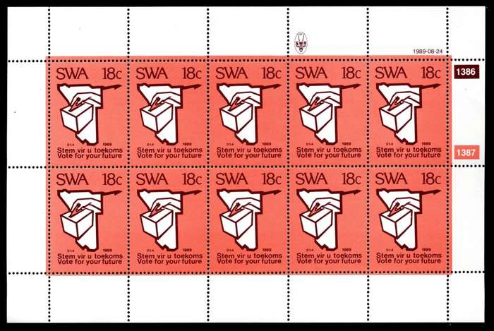 South-West Africa 1989/08/24 UN Resolution 435 Constitutional Election 18c Complete Sheet of 10