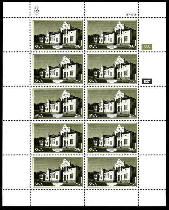 South-West Africa 1985/06/06 Historic Buildings of Windhoek 25c Complete Sheet of 10