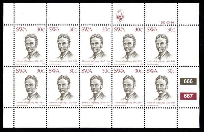 South-West Africa 1983/03/16 Centenary of Luderitz 30c Complete Sheet of 10