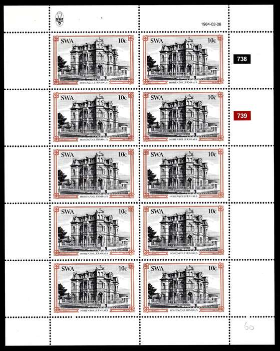 South-West Africa 1984/03/08 Hist. Buildings of Swakopmund 10c Complete Sheet of 10