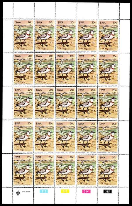 South-West Africa 1979/04/05 Water Birds 20c Complete Sheet of 25