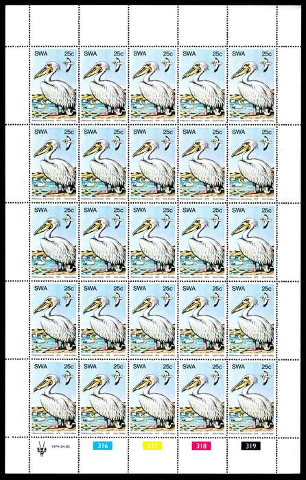 South-West Africa 1979/04/05 Water Birds 25c Complete Sheet of 25